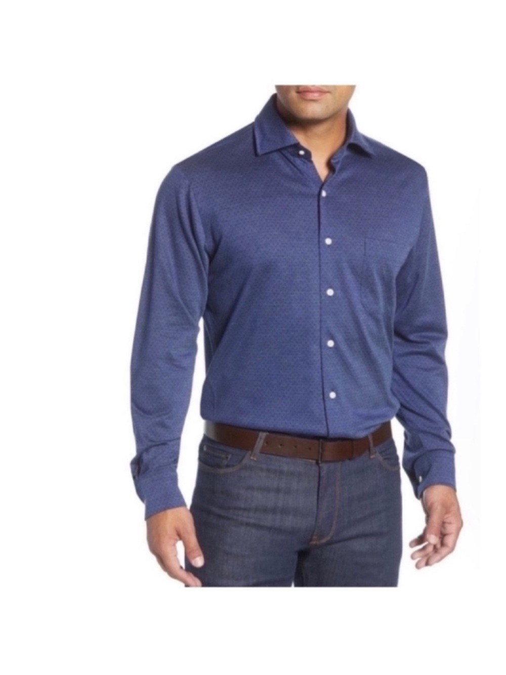 Peter Millar Diamond Neat Reg Fit Button-Up Shirt Sz XXL Navy Blue Knit